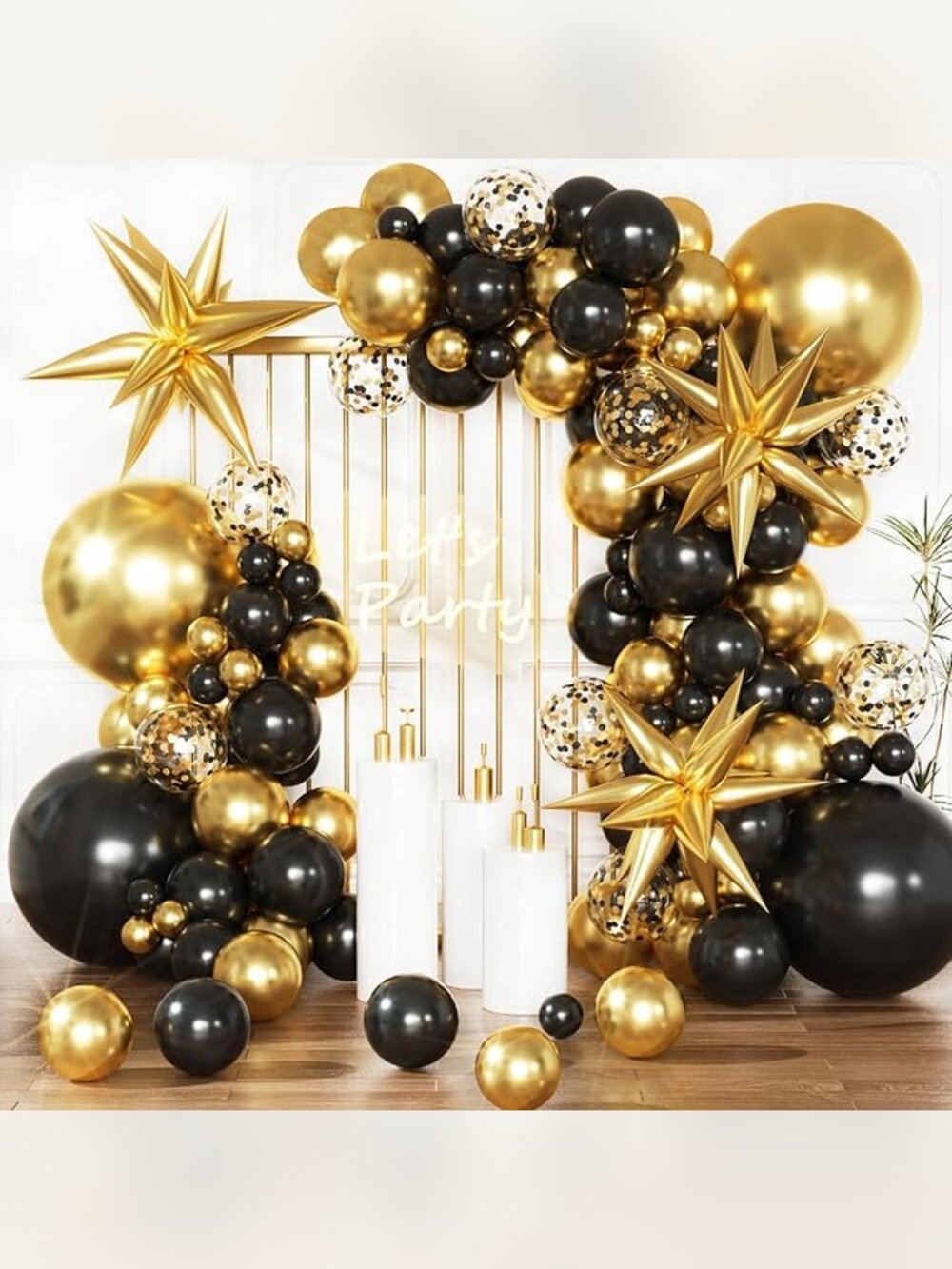 Black & Gold Balloon Garland Arch Kit with 22-Inch Star Balloons